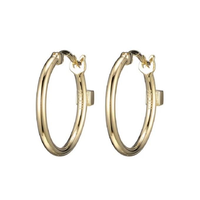 20mm Sterling Silver Round Wire Hoop Earrings with 18K YGP