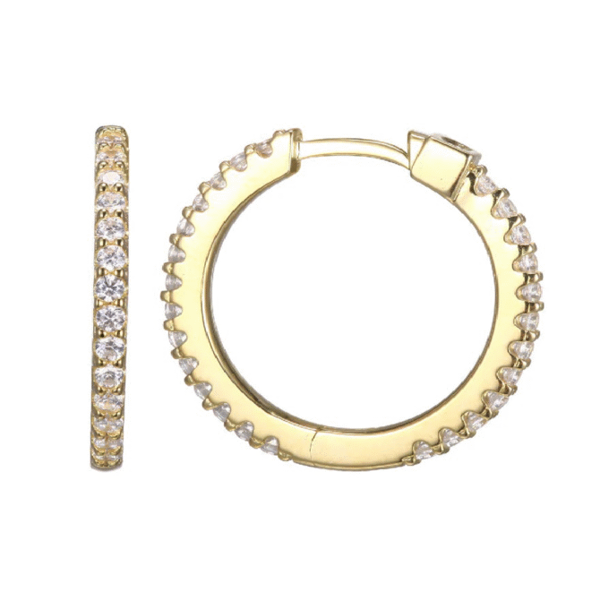 Sterling Silver 'Stardust' YGP CZ 20mm Hoop Earrings