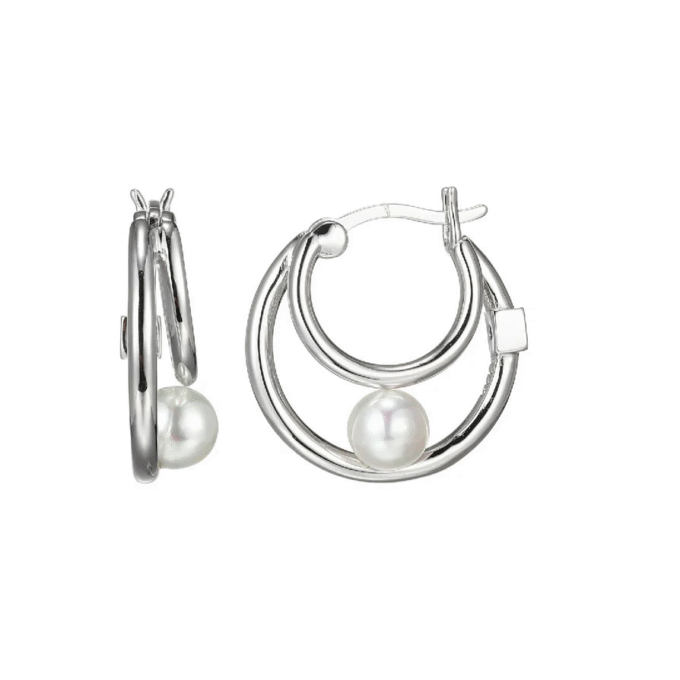 Elle "Simpatico" 5mm White Shell Pearl Hoop Earrings