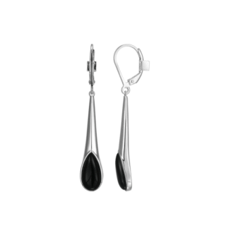 Elle Ethereal Drops Rhodium Plated Black Agate Earrings