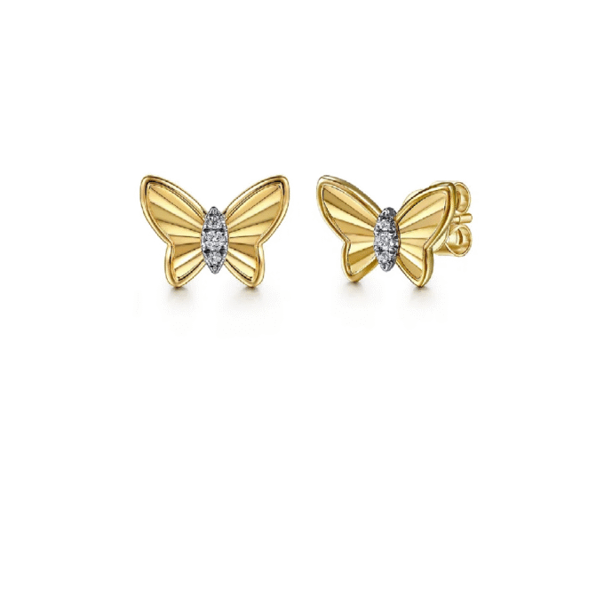 Gabriel 14K Yellow Gold Butterfly Stud Earrings with .06ctw Diamonds