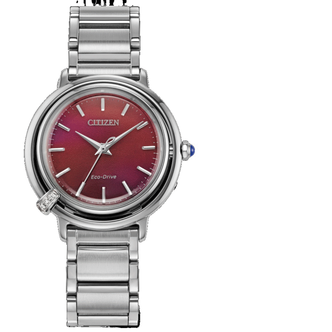Citizen Ladies Red Dial Dress Watch with Leather Strap