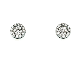 Sterling Silver Round CZ Halo Cluster Stud Earrings