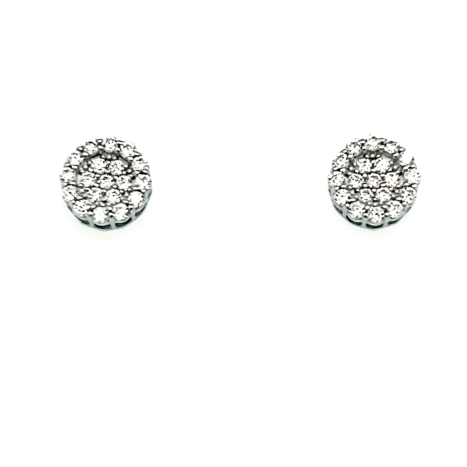 Sterling Silver Round CZ Halo Cluster Stud Earrings