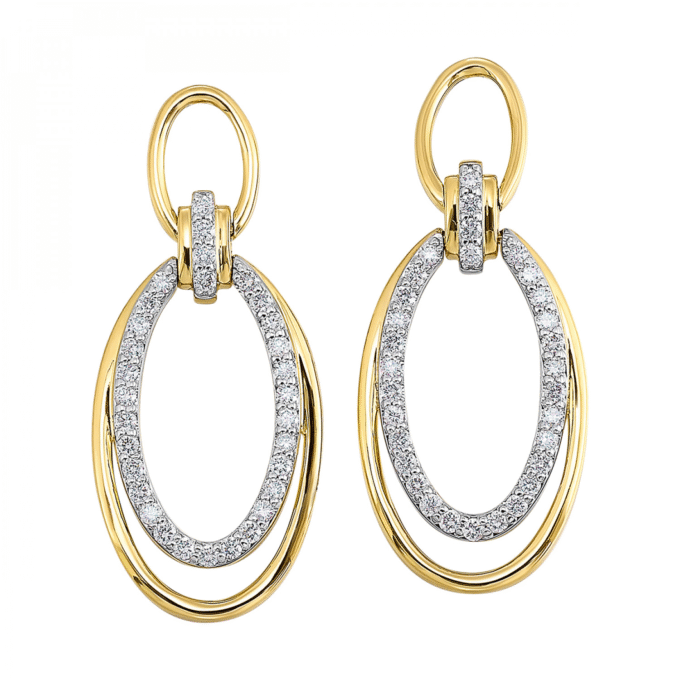 Double Oval Dangle Earrings with 1/2ctw Diamonds in 14k Yellow Gold