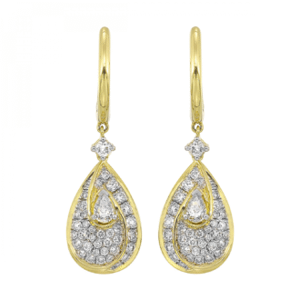 Teardrop Dangle Earrings with 1.10ctw Round Diamonds in 14k Yellow Gold