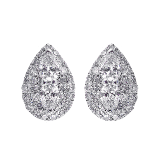 Sterling Silver Pear Cluster Stud Earrings with .33ctw Diamonds