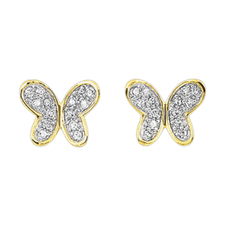 10KY Butterfly Stud Earrings with .10ctw Pave Diamonds