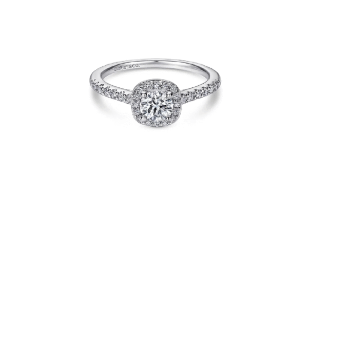 Gabriel Cushion Halo Engagement Ring with .97ctw Diamonds in 14k White Gold