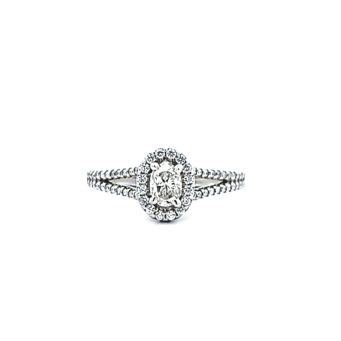 Gabriel Halo Engagement Ring with .65ctw Oval and Round Diamonds in 14k White Gold