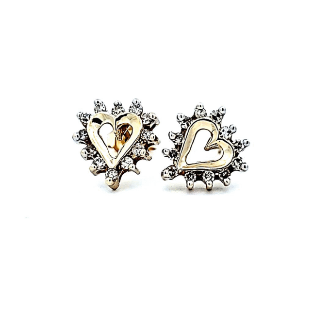 14K Yellow Gold Heart Stud Earrings with 0.25CTW Round Diamonds