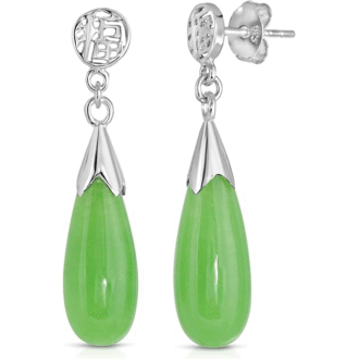 Elegant Vintage Teardrop Dangle Earrings Featuring Beautiful Jade