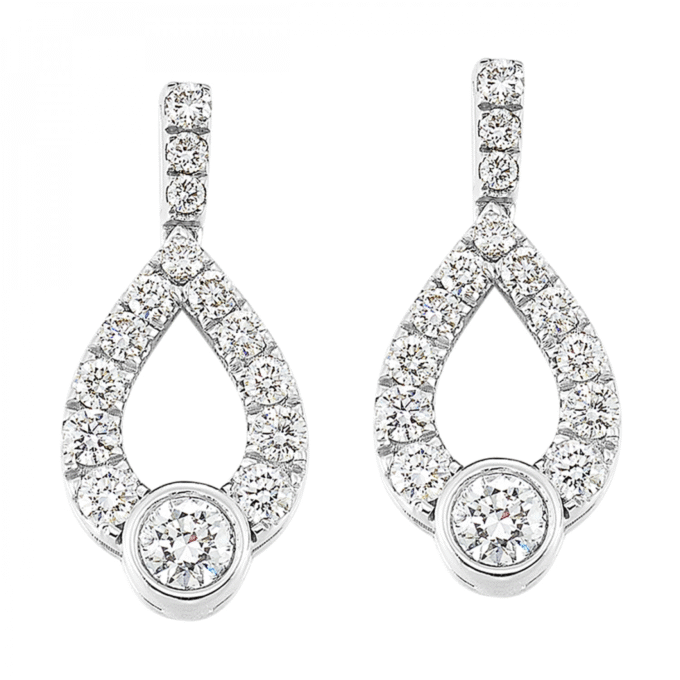 Teardrop Dangle Earrings with 1/5ctw Round Diamonds in Sterling Silver