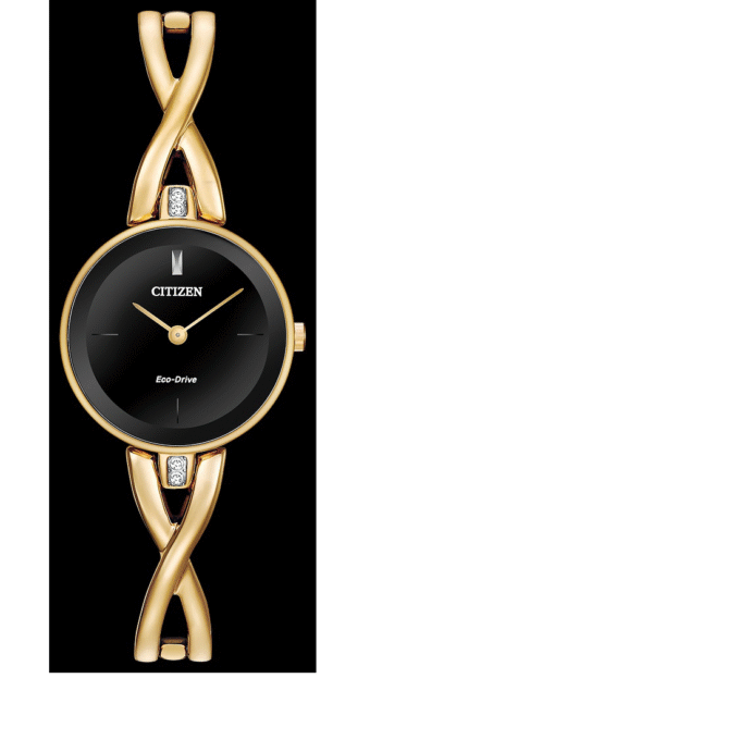 Citizen Ladies Bangle Dress Watch with Black Dial and Crystals