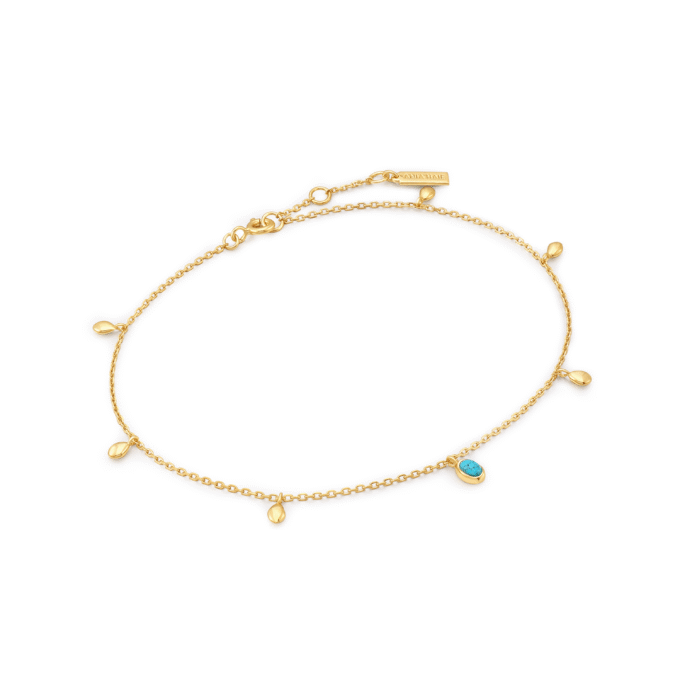 Ania Haie Turquoise Drop Pendant Anklet in Silver & Gold Plating