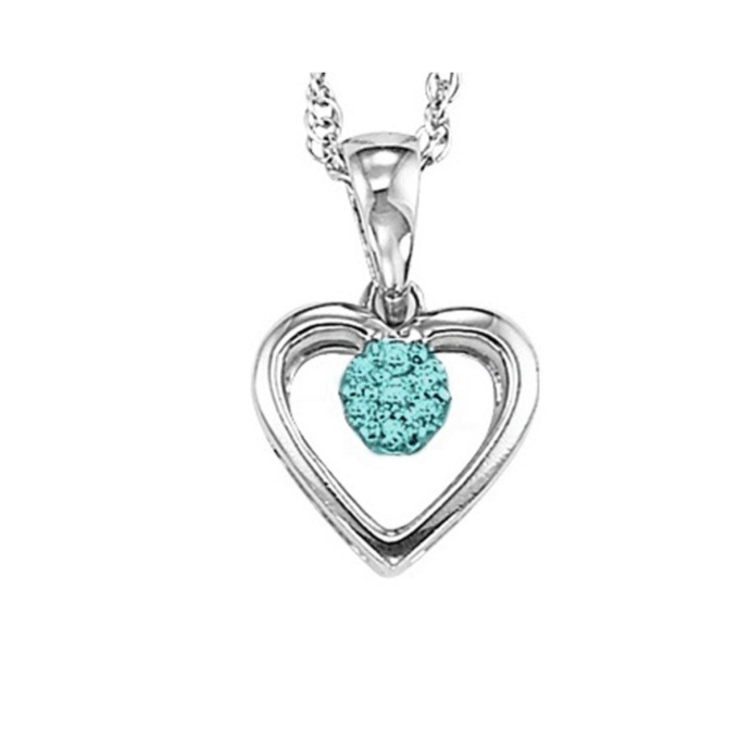 Blue Diamond Heart Drop Pendant Necklace with .02ctw in Silver
