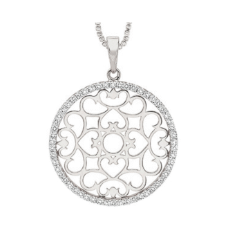 Filigree Circle Pendant with .33ctw Round Diamonds in 14k White Gold