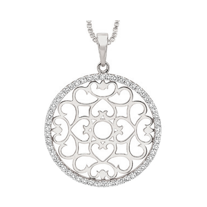 Filigree Circle Pendant with .33ctw Round Diamonds in 14k White Gold