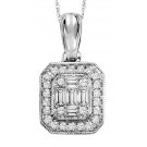 Vintage Square Pendant with .33ctw Round and Baguette Diamonds in 14k White Gold