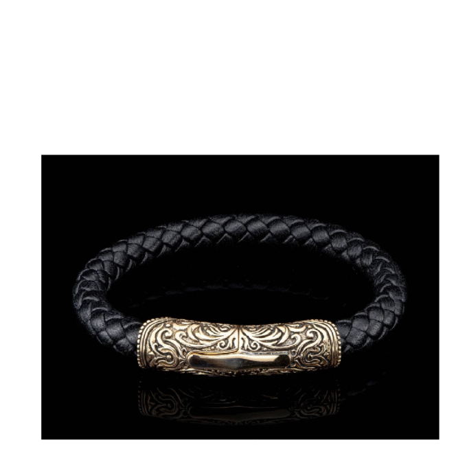 William Henry Men's Milan 8mm Braided Black Leather Bracelet with Bronze Clasp