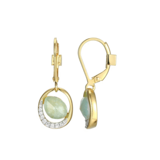 SS ELLE "Treasure" Amazonite & Crystal Leverback Drop Earrings