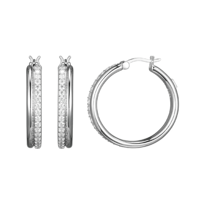 Goddess Double Row CZ Hoop Earrings in Sterling Silver