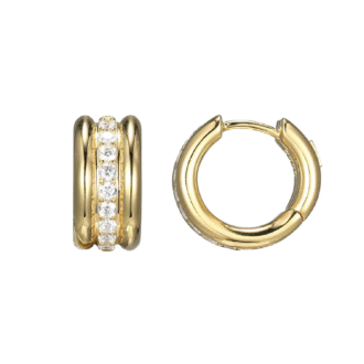Goddess CZ Huggie Hoop Earrings in Yellow Gold Plating