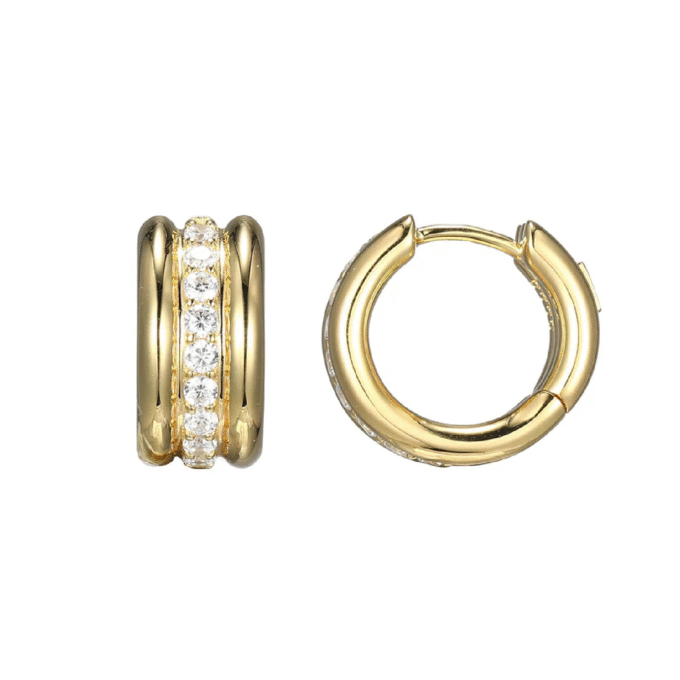 Goddess CZ Huggie Hoop Earrings in Yellow Gold Plating