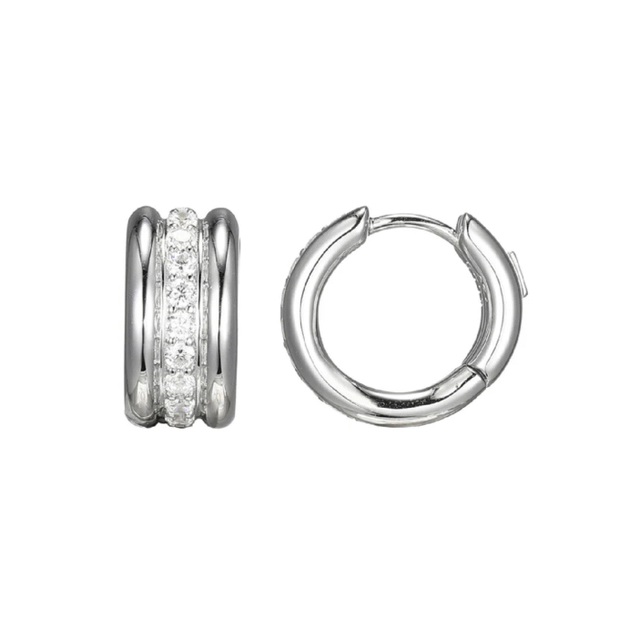 Goddess CZ Huggie Hoop Earrings in Sterling Silver