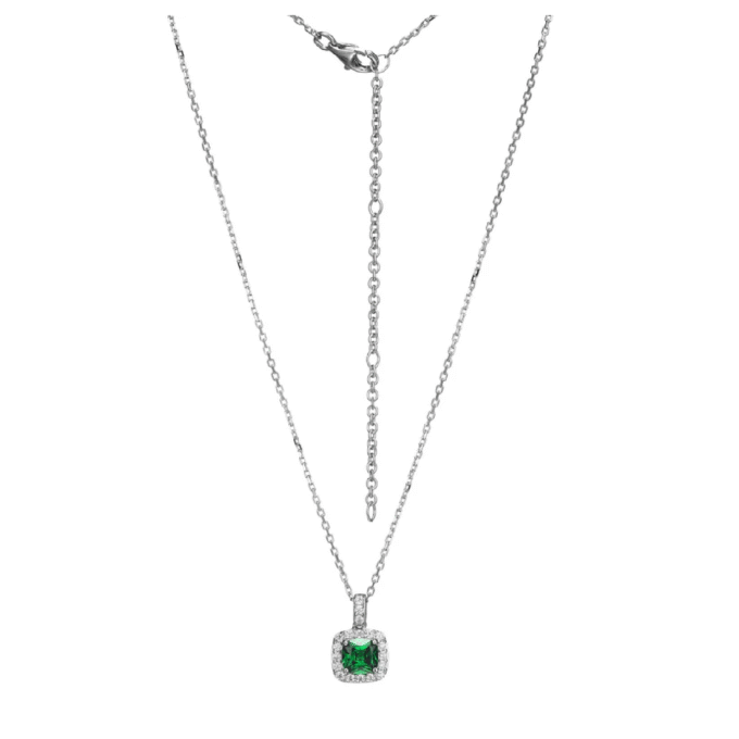 Radiance Cushion Green and Color CZ Halo Drop Pendant in Sterling Silver