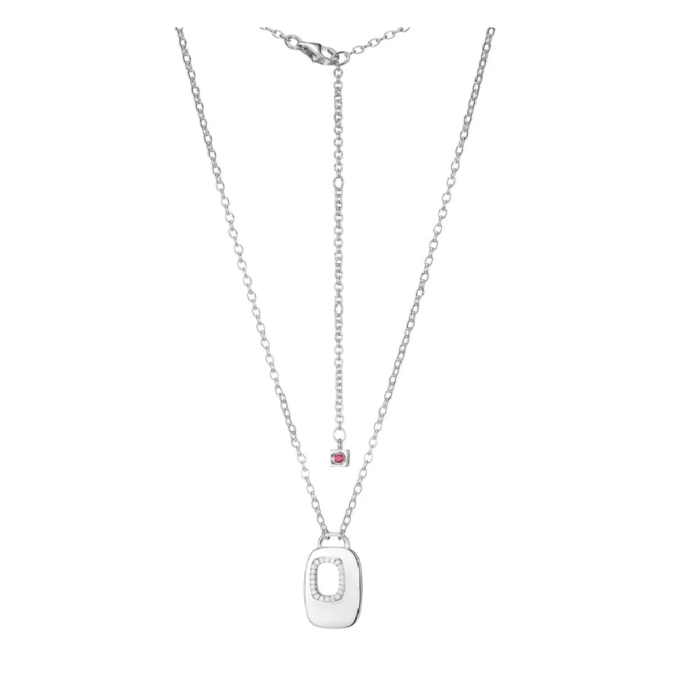 Lookout CZ Rectangle Drop Necklace in Rhodium-Plated Silver