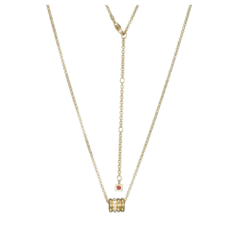 Goddess Barrel Charm Pendant with CZ Drop on Rolo Chain