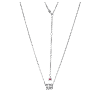 Chic Barrel Charm Pendant Necklace with CZ Drop on Rolo Chain