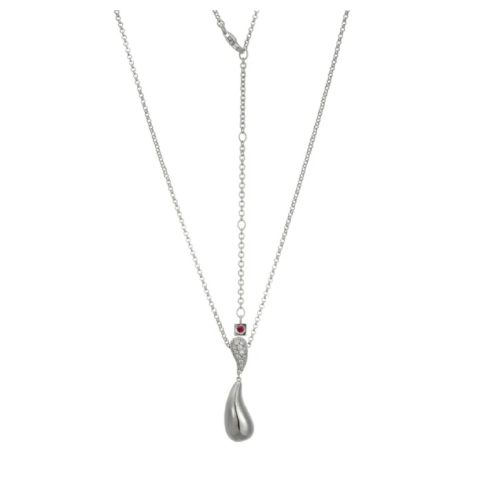 Double Teardrop Pendant Necklace with CZ Accents in Sterling Silver