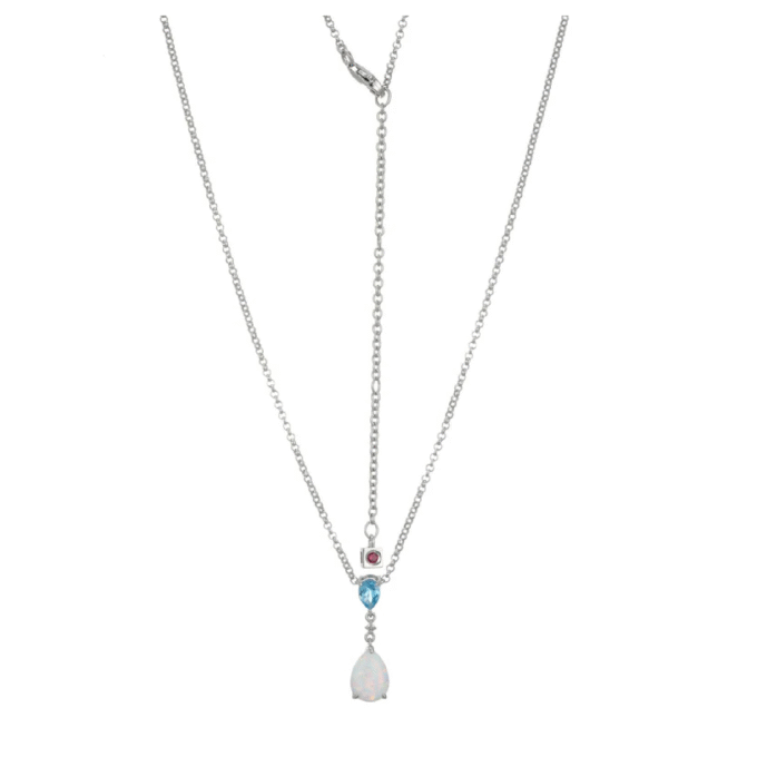 Sterling Silver Drop Pendant with Pear Cut Opal and Swiss Blue Topaz