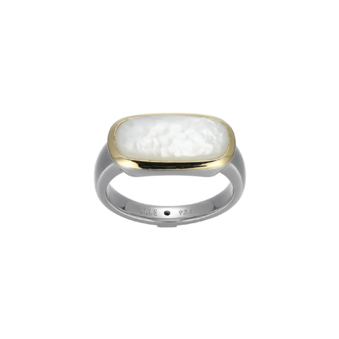 Allure East-West Fashion Ring with Mother of Pearl in SS/YGP - Size 7