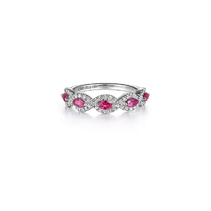 Gabriel & Co Twist Band with .30ctw Diamond and Ruby in 14k White Gold