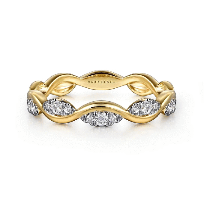 Gabriel Twisted Stackable Ring with .20ctw Diamonds in 14k Yellow Gold