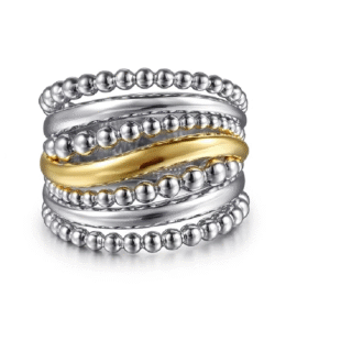 Gabriel Bujukan Multi-Row Wide Band Ring in Silver & 14k Gold