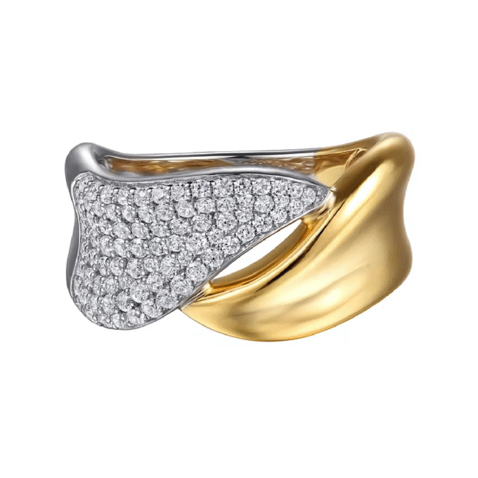 Gabriel Wide Bypass Fashion Ring with .53ctw Round Diamonds in 14k Yellow Gold