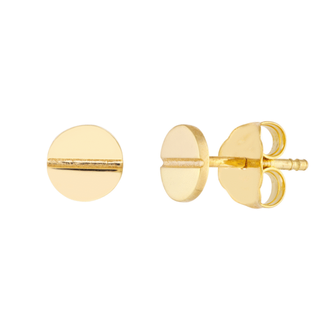 14K Yellow Gold 6mm Round Screw Design Stud Earrings