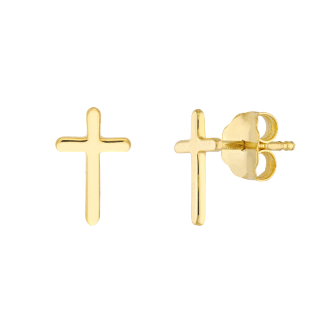 14K Yellow Gold Cross Stud Earrings