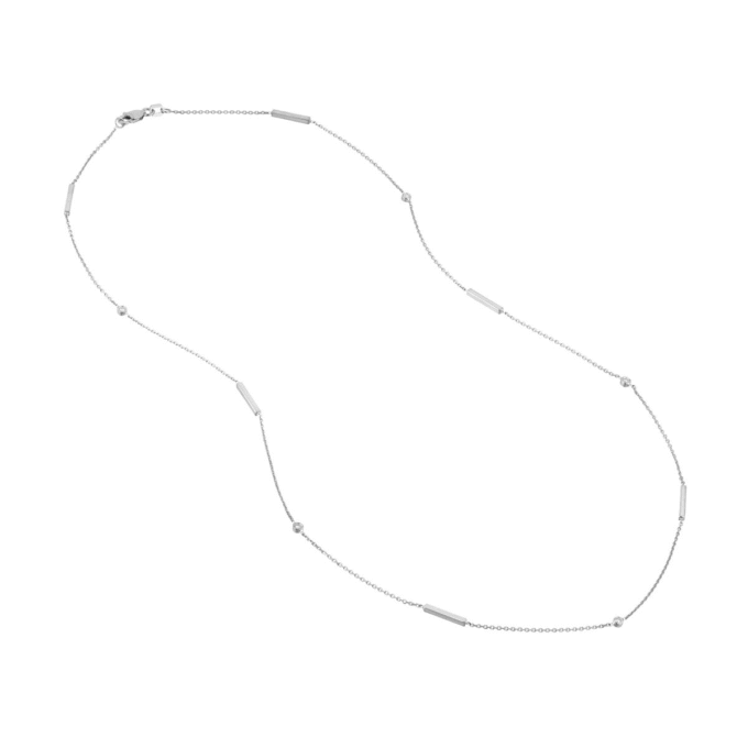 Square Bar Station Chain with 5 Diamonds in 14k White Gold