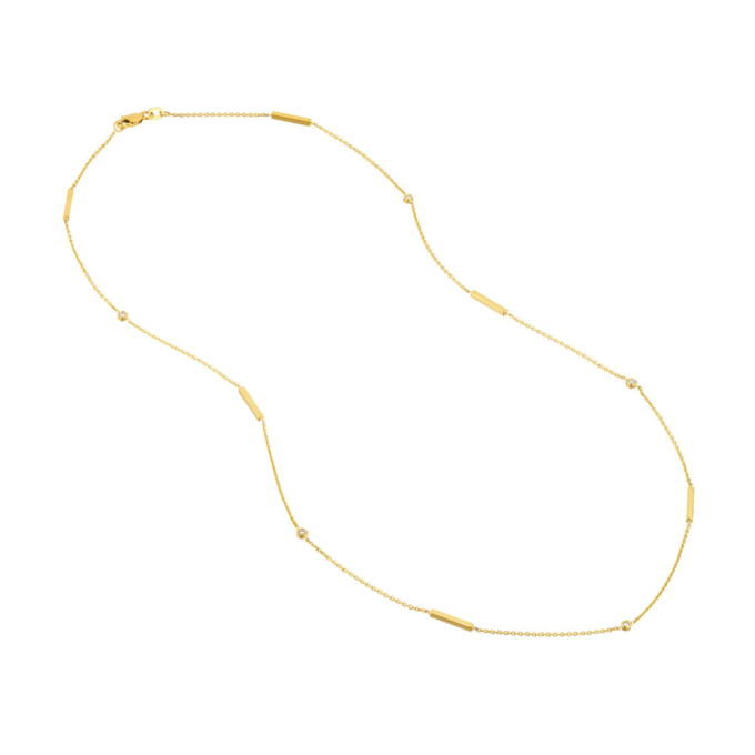 15ctw Diamond Bar Station Chain in 14k Yellow Gold 20"