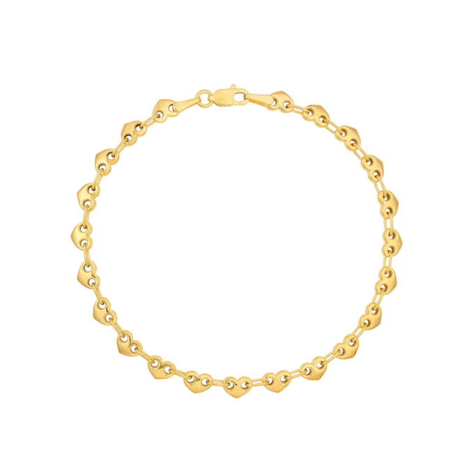 Heart Link Chain Bracelet 7.25" in 14k Yellow Gold
