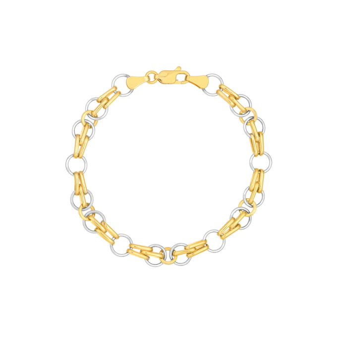 Mixed Round and Oval Link Bracelet in 14K Two-Tone Gold 7.25"