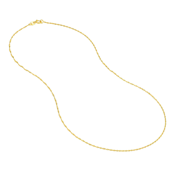 14K Yellow Gold 24" Singapore Chain 1mm with Spring Clasp