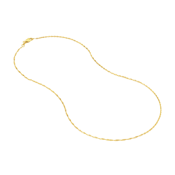 14K Yellow Gold Singapore Chain 1.2MM in 24" Length with Lobster Clasp