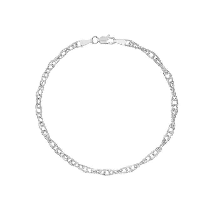 14K White Gold 7.25" 3mm Textured Forzentina Bracelet