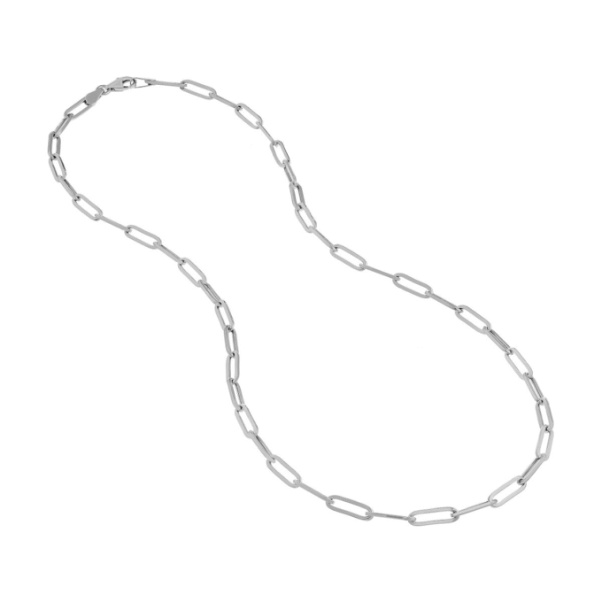 Hollow Paperclip Chain 3.8mm in 14k White Gold 18" Length
